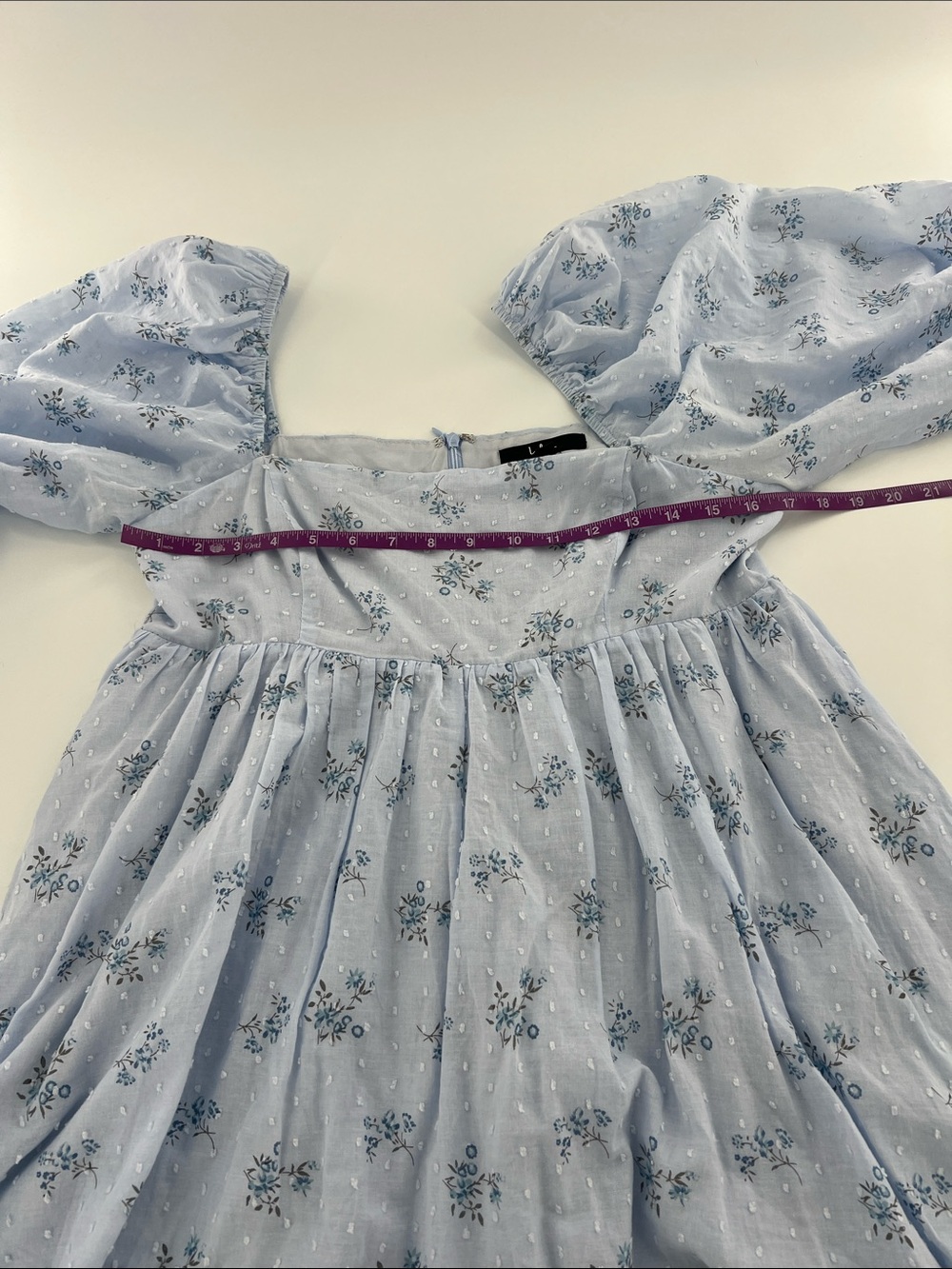 Lulus Always Charming Light Blue Floral Swiss Dot Babydoll Mini Dress Size M - Picture 5 of 11